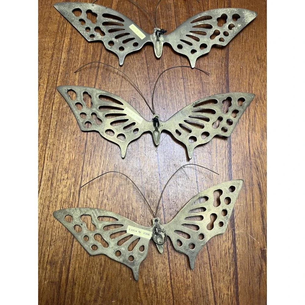 Vintage MCM Brass Butterfly Wall Decor Set of 4 Made in Korea Large 14